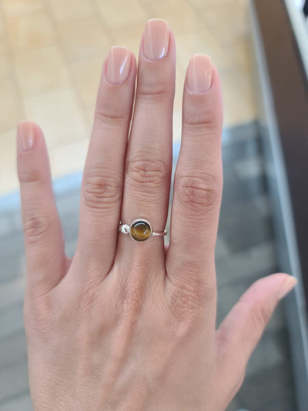 Gemstone Turquoise Tiger Eye Ring Sterling Silver Adjustable