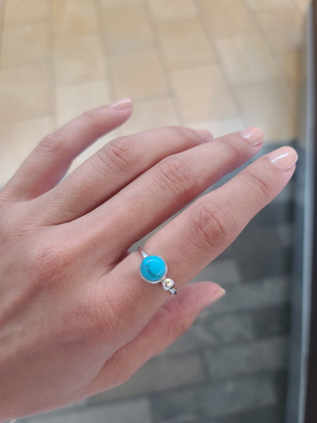 Gemstone Turquoise Tiger Eye Ring Sterling Silver Adjustable