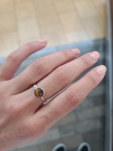 Gemstone Turquoise Tiger Eye Ring Sterling Silver Adjustable