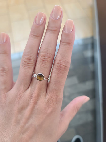 Gemstone Turquoise Tiger Eye Ring Sterling Silver Adjustable