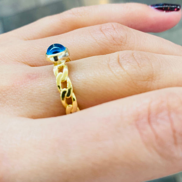 Turkish Blue Eye Chain Ring Adjustable Sterling Silver