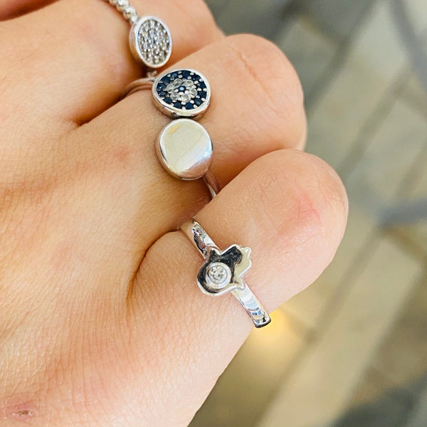 Tiny Hamsa Hand Pinky Finger Ring Adjustable
