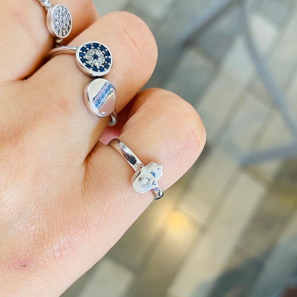 Tiny Hamsa Hand Pinky Finger Ring Adjustable