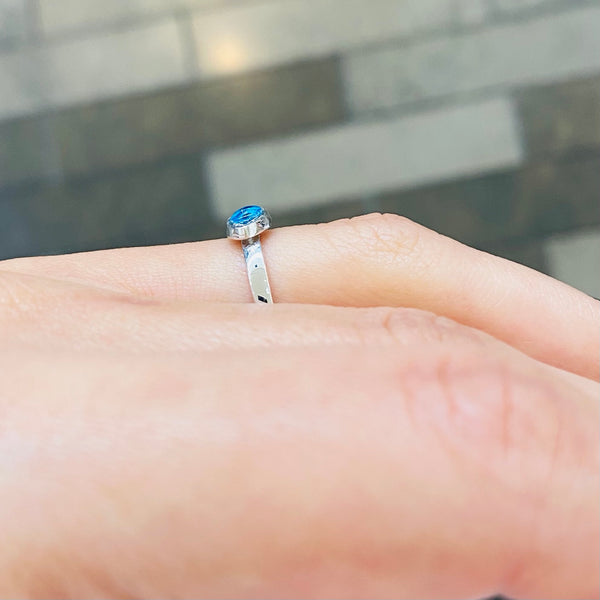 Blue Eye Shape Mini Ring Sterling Silver for Pinky Finger Adjustable Ring
