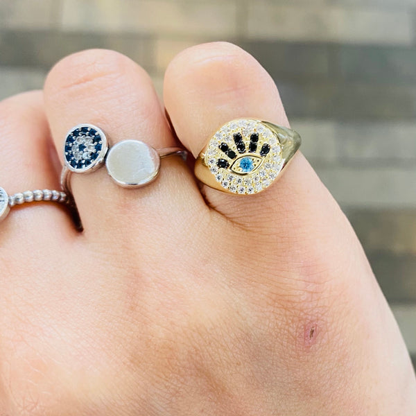 Turkish Evil Eye Shape Pinky Finger Ring Adjustable
