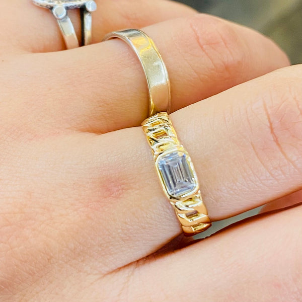 Gold Cuban Chain Crystal Ring Adjustable
