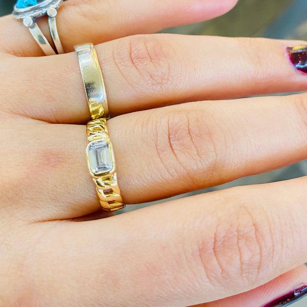 Gold Cuban Chain Crystal Ring Adjustable