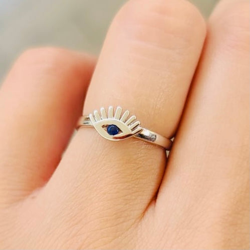 Eye with Lashes Sterling Silver Ring Adjustable