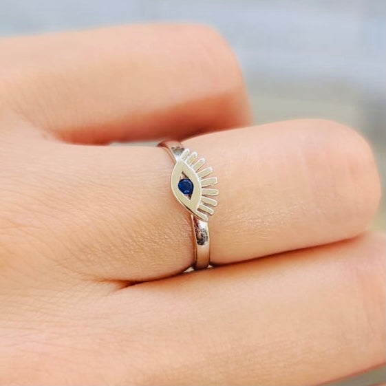 Eye with Lashes Sterling Silver Ring Adjustable