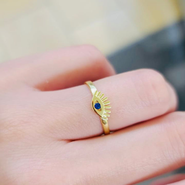 Eye with Lashes Sterling Silver Ring Adjustable