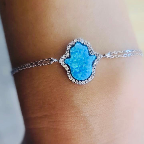 Opal Hamsa Bracelet Dainty Sterling silver