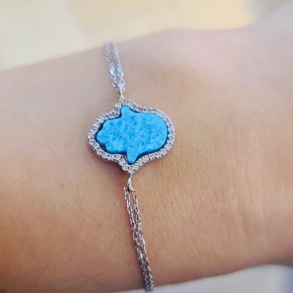 Opal Hamsa Bracelet Dainty Sterling silver