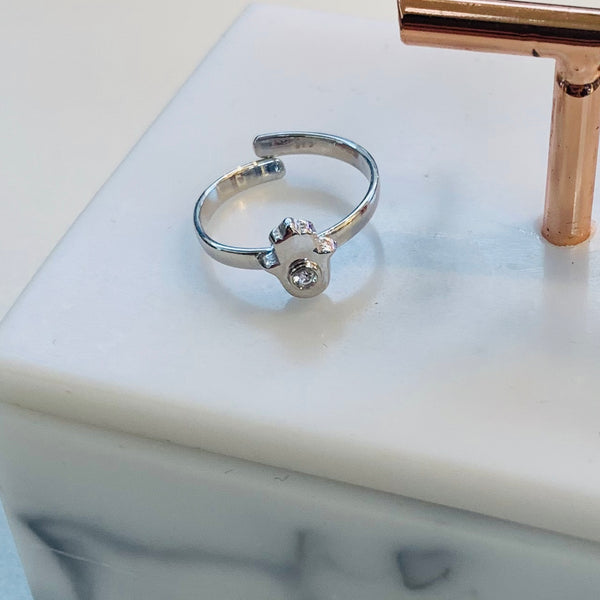 Tiny Hamsa Hand Pinky Finger Ring Adjustable