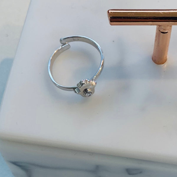 Tiny Hamsa Hand Pinky Finger Ring Adjustable