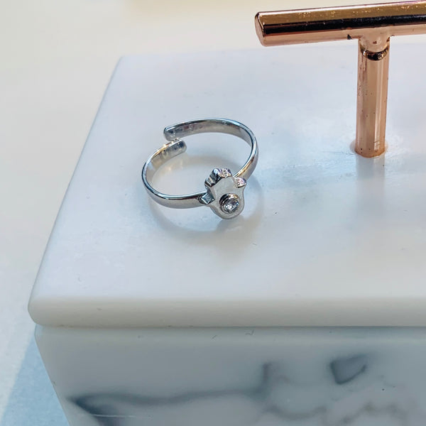 Tiny Hamsa Hand Pinky Finger Ring Adjustable