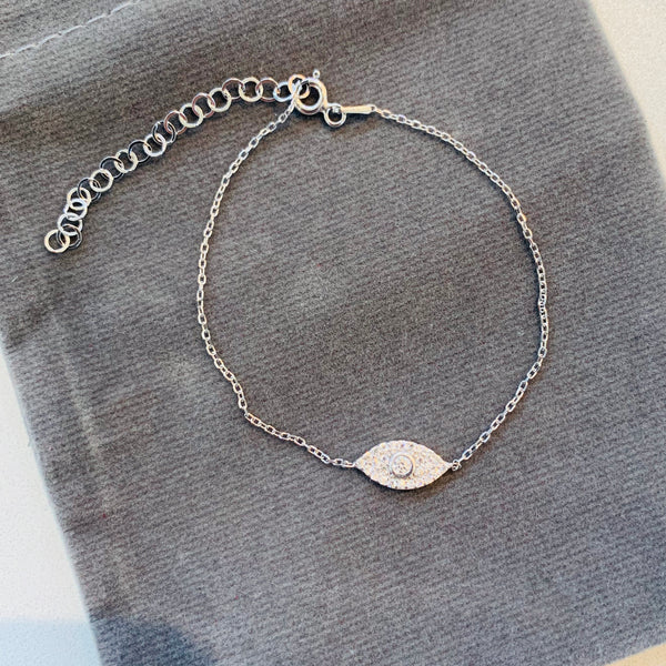 Dainty Shiny Eye Shape Evil Eye Bracelet Sterling Silver