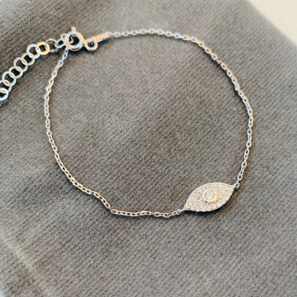Dainty Shiny Eye Shape Evil Eye Bracelet Sterling Silver