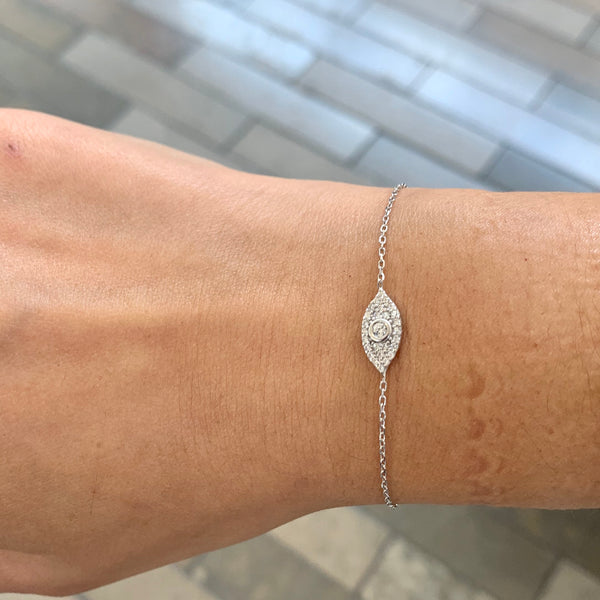 Dainty Shiny Eye Shape Evil Eye Bracelet Sterling Silver