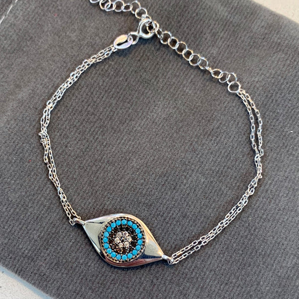 Eye Shape Turquoise Navy Crystals Bracelet