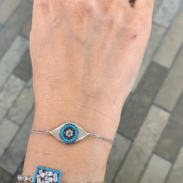 Eye Shape Turquoise Navy Crystals Bracelet