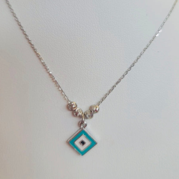 Turquoise Enamel Square Necklace Sterling Silver
