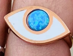 Blue Opal Enamel Stone Eye Shape Evil Eye Sterling Silver Ring