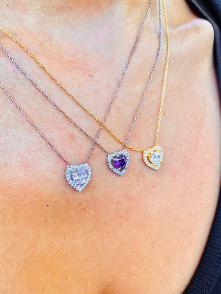 Heart Shape Sterling Silver Necklace with Crystals