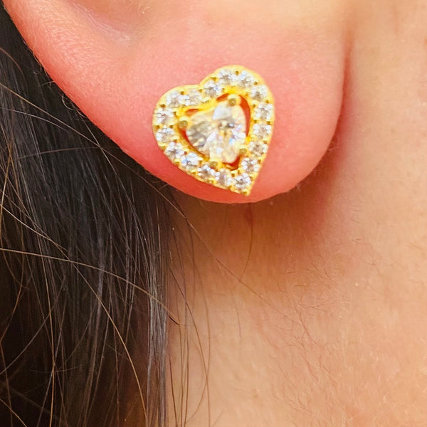 Heart Shape Stud Earrings with Crystals