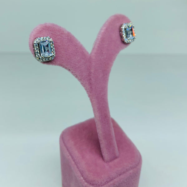 Rectangular Crystal Sterling Silver Stud Earrings