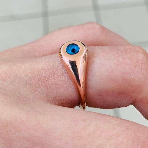 Rose Blue Evil Eye Sterling Silver Ring