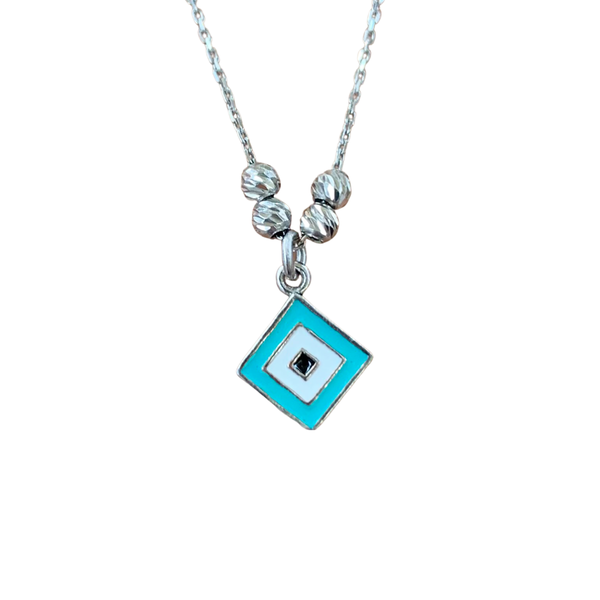 Turquoise Enamel Square Necklace Sterling Silver