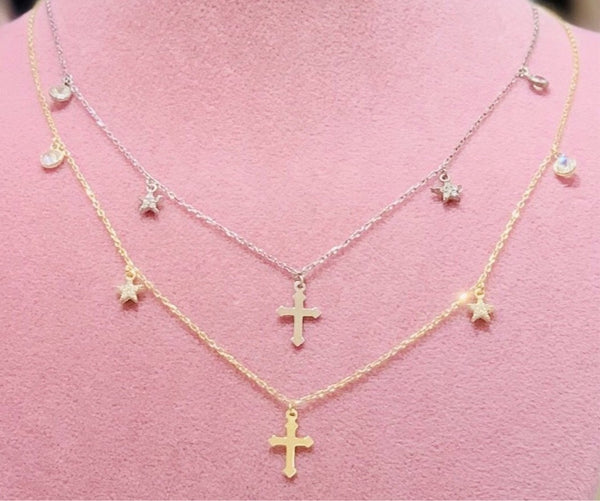 Star and Cross Charm Sterling Silver Necklace