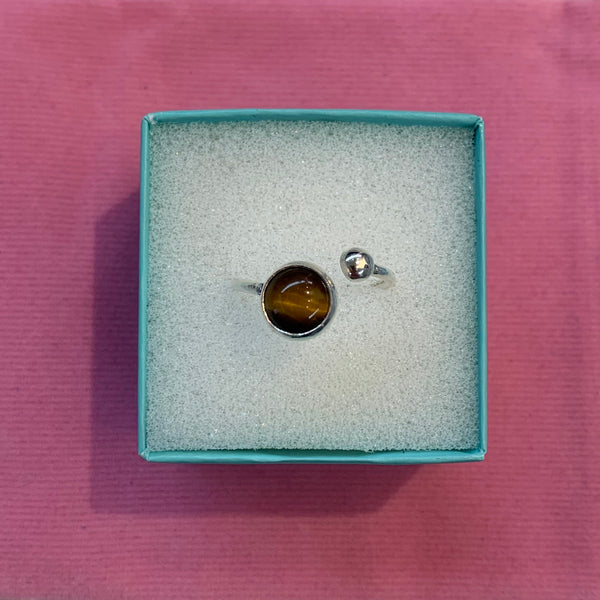 Gemstone Turquoise Tiger Eye Ring Sterling Silver Adjustable