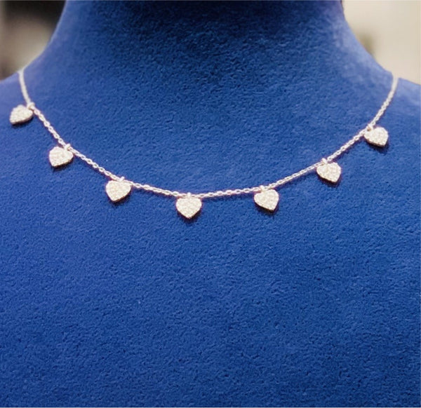 Multiple Heart White Crystal Sterling Silver Necklace