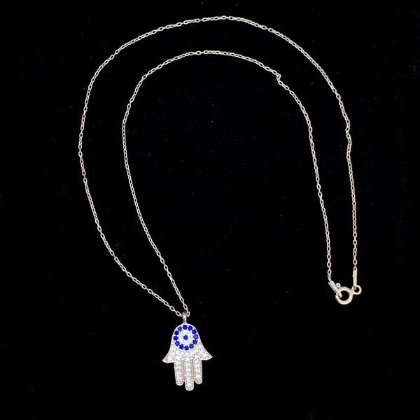 Evil Eye Hamsa Sterling Silver Necklace
