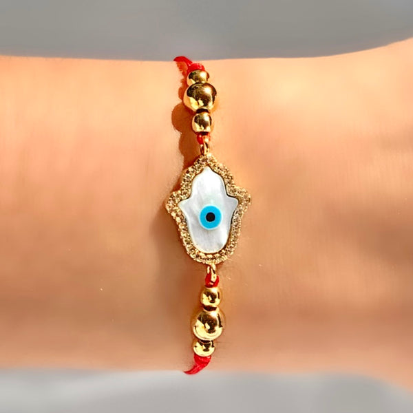 Enamel Evil Eye Adjustable Red String Bracelet Hamsa
