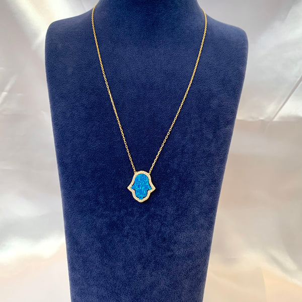 Opal Hamsa Sterling Silver Necklace