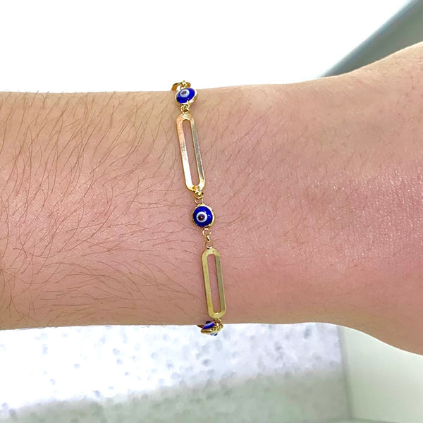 Mini Glass Turkish Blue Evil Eye Sterling Silver Bracelet