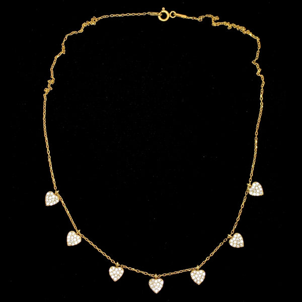 Multiple Heart White Crystal Sterling Silver Necklace