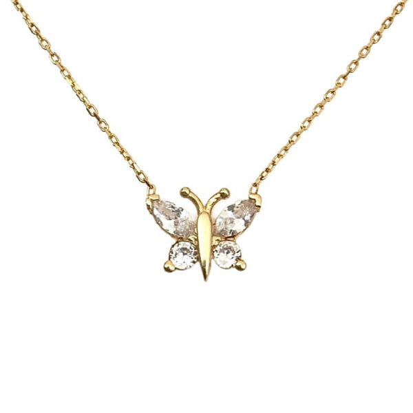 Single White Crystal Butterfly Sterling Silver Necklace