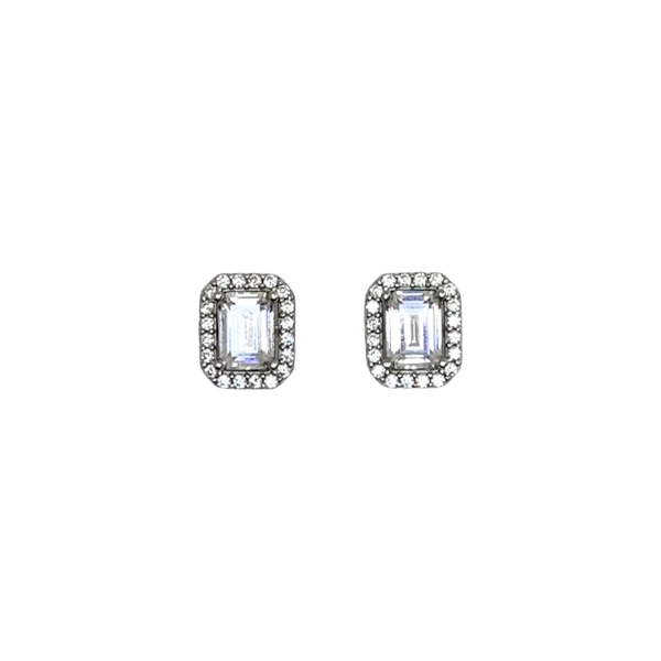 Rectangular Crystal Sterling Silver Stud Earrings