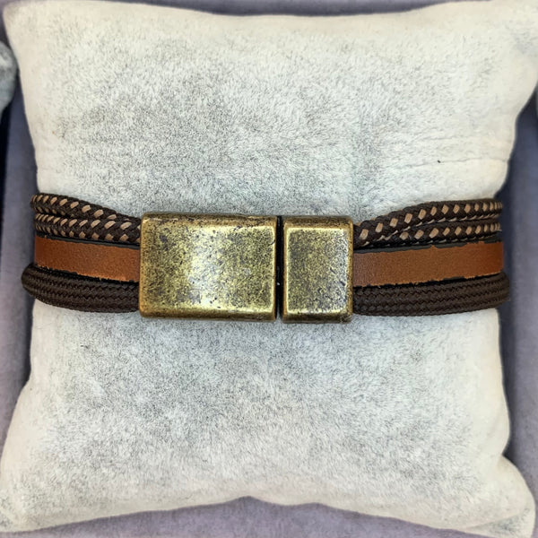 Multiple Strips Men Leather Bracelet
