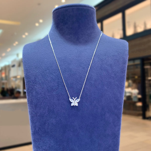 Single White Crystal Butterfly Sterling Silver Necklace
