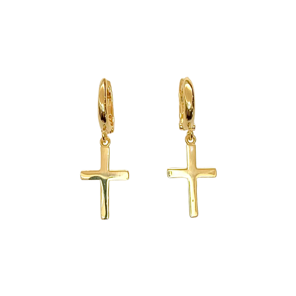 Dangle Cross Huggie Hoops Sterling Silver Earrings