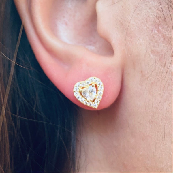 Heart Shape Stud Earrings with Crystals