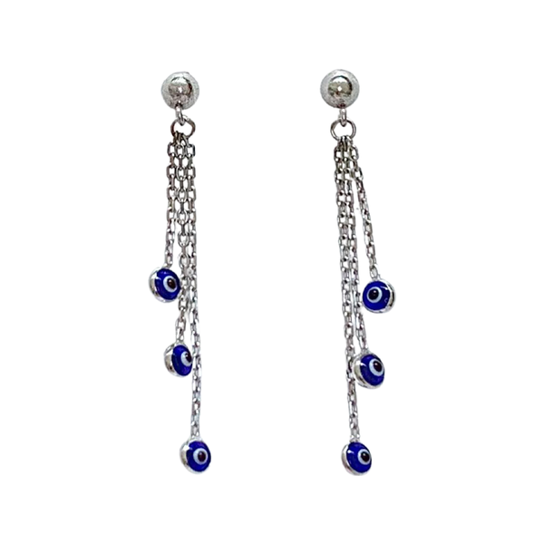 Tripple Chain Evil Eye Sterling Silver Stud Earrings