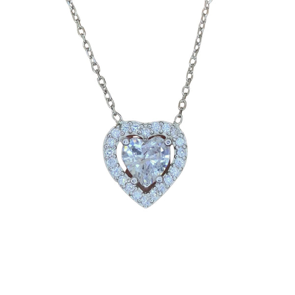 Heart Shape Sterling Silver Necklace with Crystals