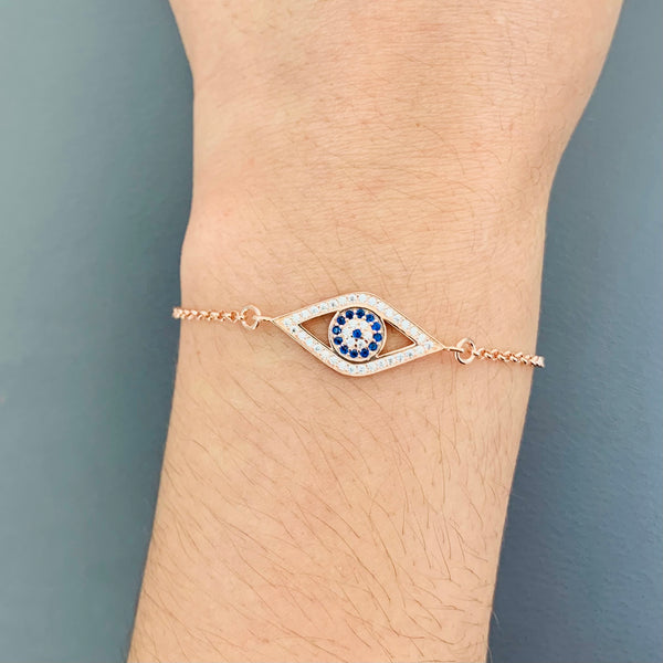 Stylish Turkish Blue Evil Eye Sterling Silver Bracelet