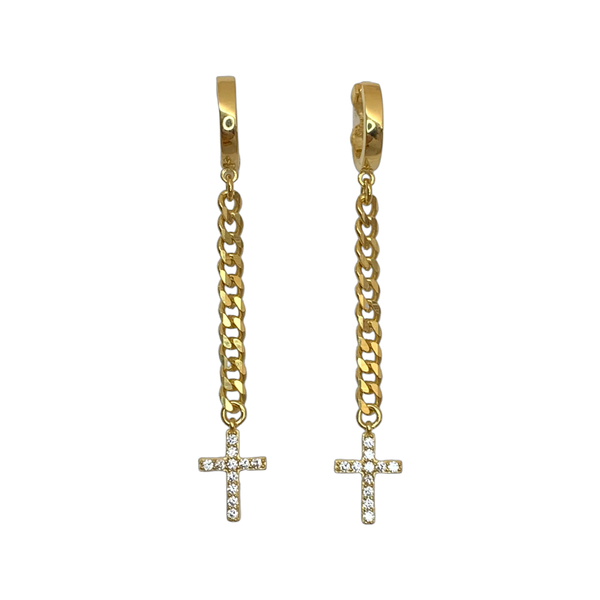 Cross Dangle Chain Sterling Silver Earrings