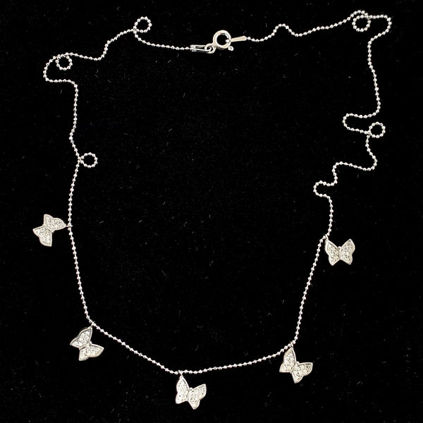 White Crystals Multiple Butterfly Sterling Silver Necklace
